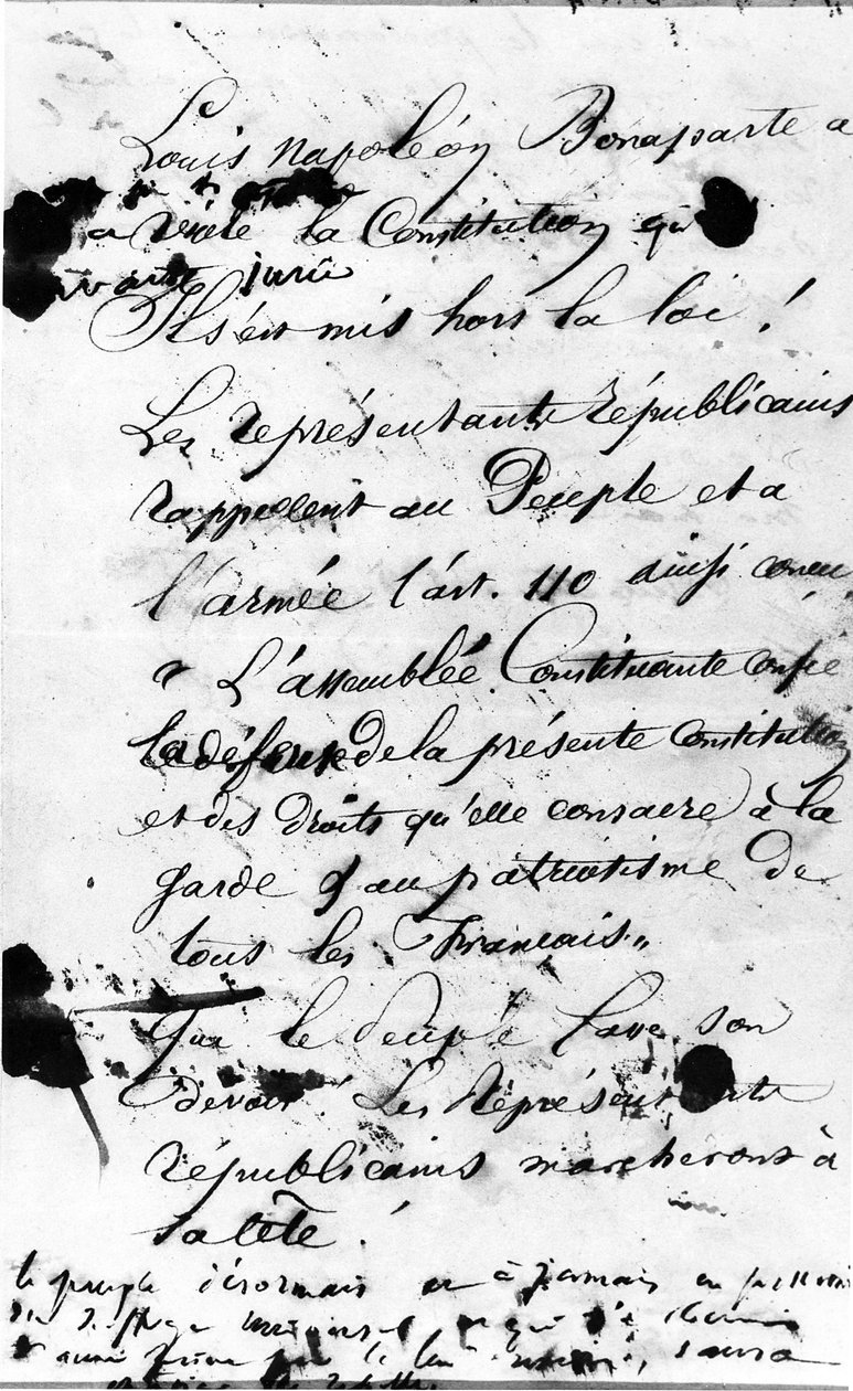 Paris halkına Fransız Anayasasının Louis Napoleon Bonaparte tarafından ihlal edilmesini reddetmeye çağıran Manifesto