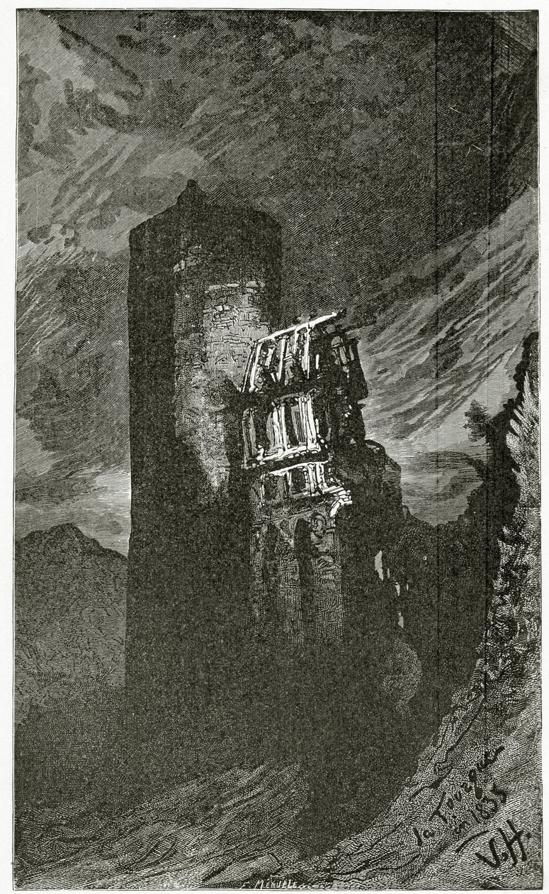 La Tourgue - Quatre Vingt Treize'den bir çizim, 19. Yüzyıl (bw gravür) by Victor Hugo