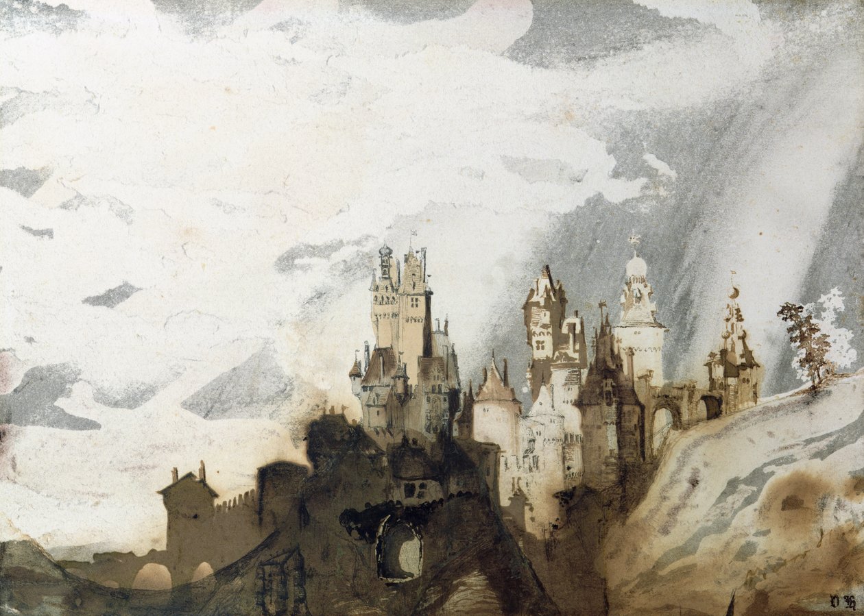 Le Gai Chateau (kalem ve mürekkep, kağıt üzerine yıkama ve wc) by Victor Hugo
