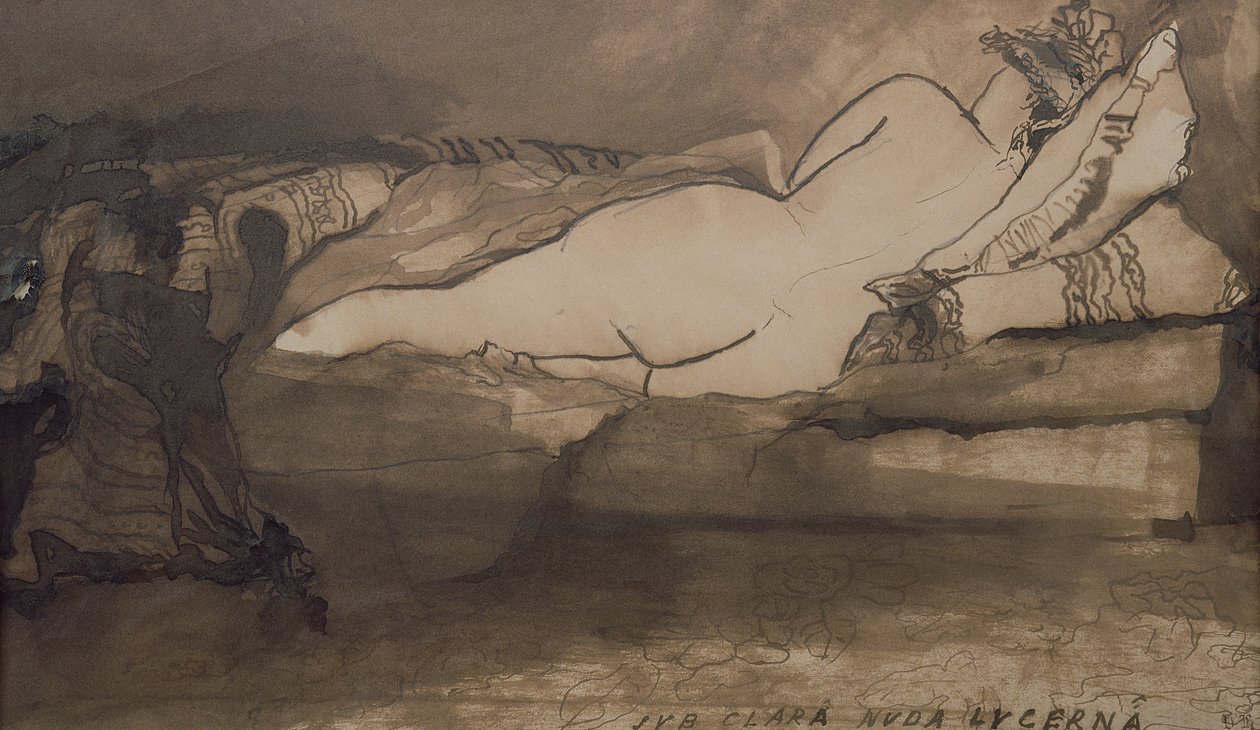 Sleeping Nude (kalem ve mürekkep ve kağıt üzerinde yıkama) by Victor Hugo