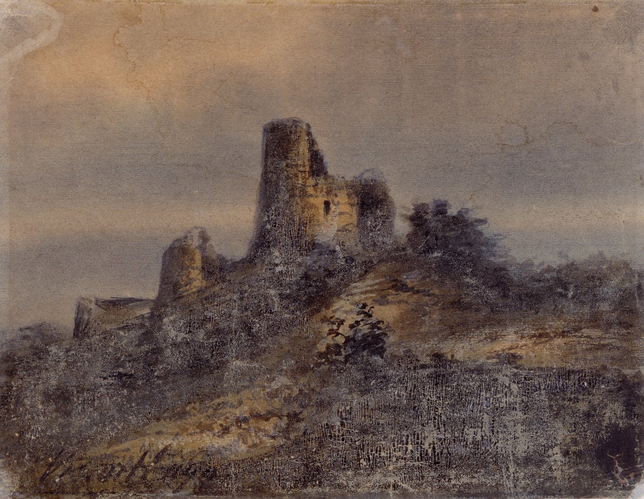 Arques la Bataille (Arques-la-Bataille) kalesinin kalıntılarının görünümü Victor Hugo