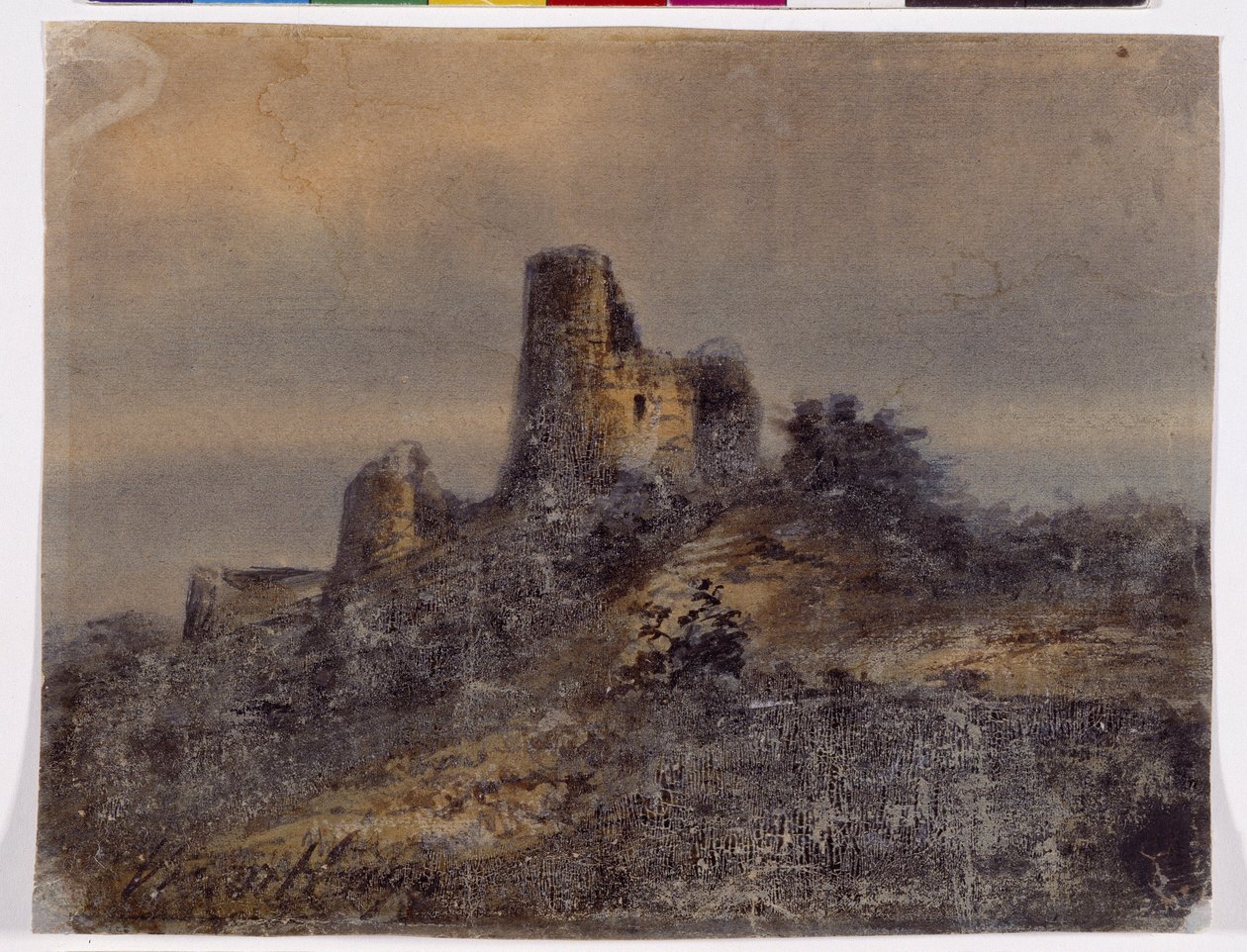 Arques la Bataille (Arques-la-Bataille) kalesinin kalıntılarının görünümü Victor Hugo