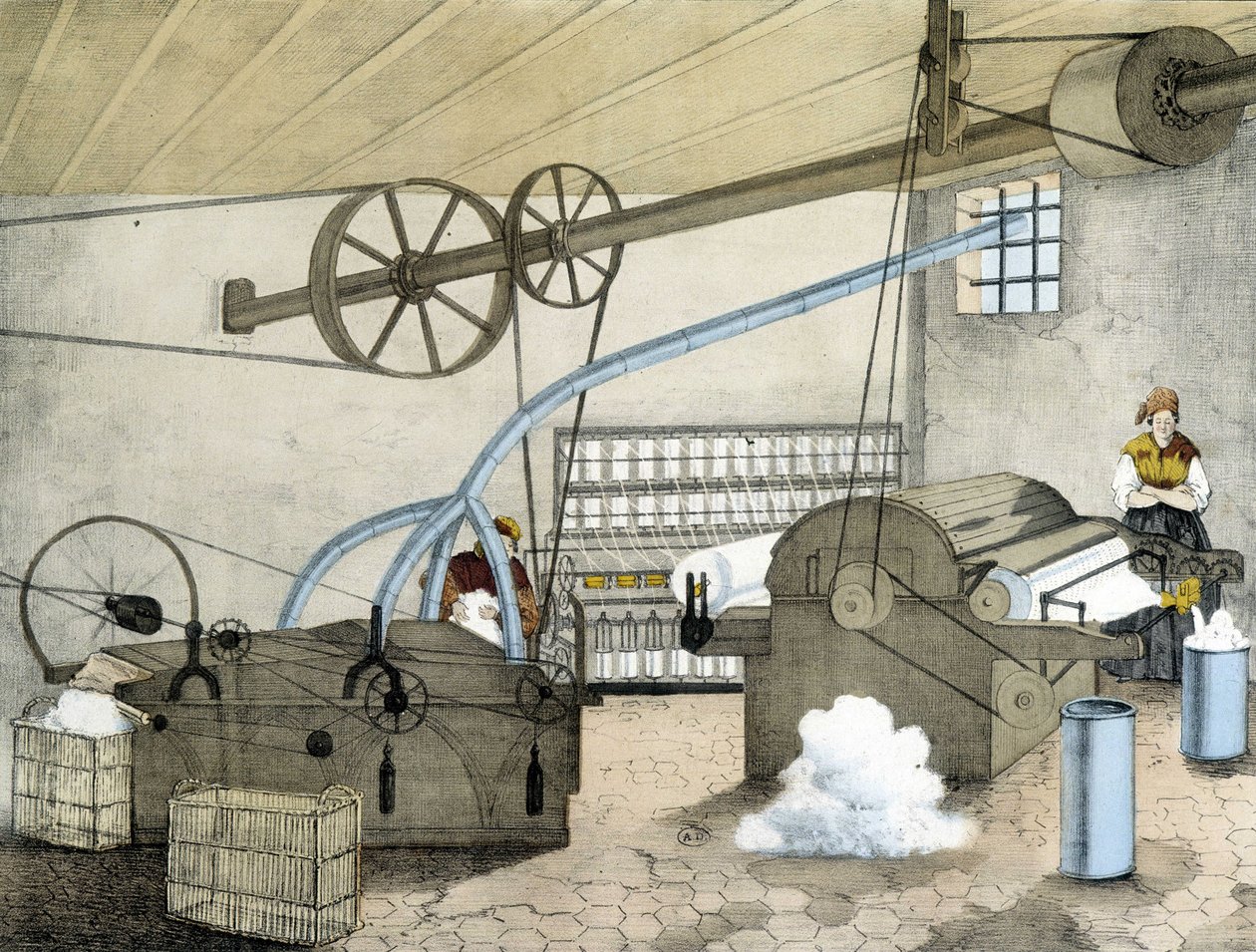 Mekanik eğirme - Janson tarafından litho. 19. yüzyıl. by Victor Janson