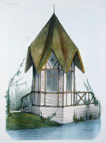 Becquet Brothers tarafından oyulmuş 'Yerleşimler Champetres'ten bir Kırsal Köşk, c.1855 (renkli taş) by Victor Jean Baptiste (after) Petit