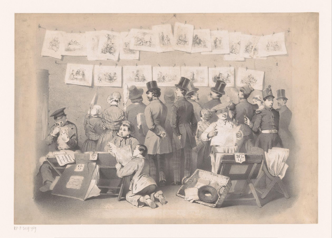 Titelpret bir araya geldi interieur van een prentenwinkel Gülen Müze (dizi adı) Ekran (dizi başlığı) by Victor Jean François Dollet