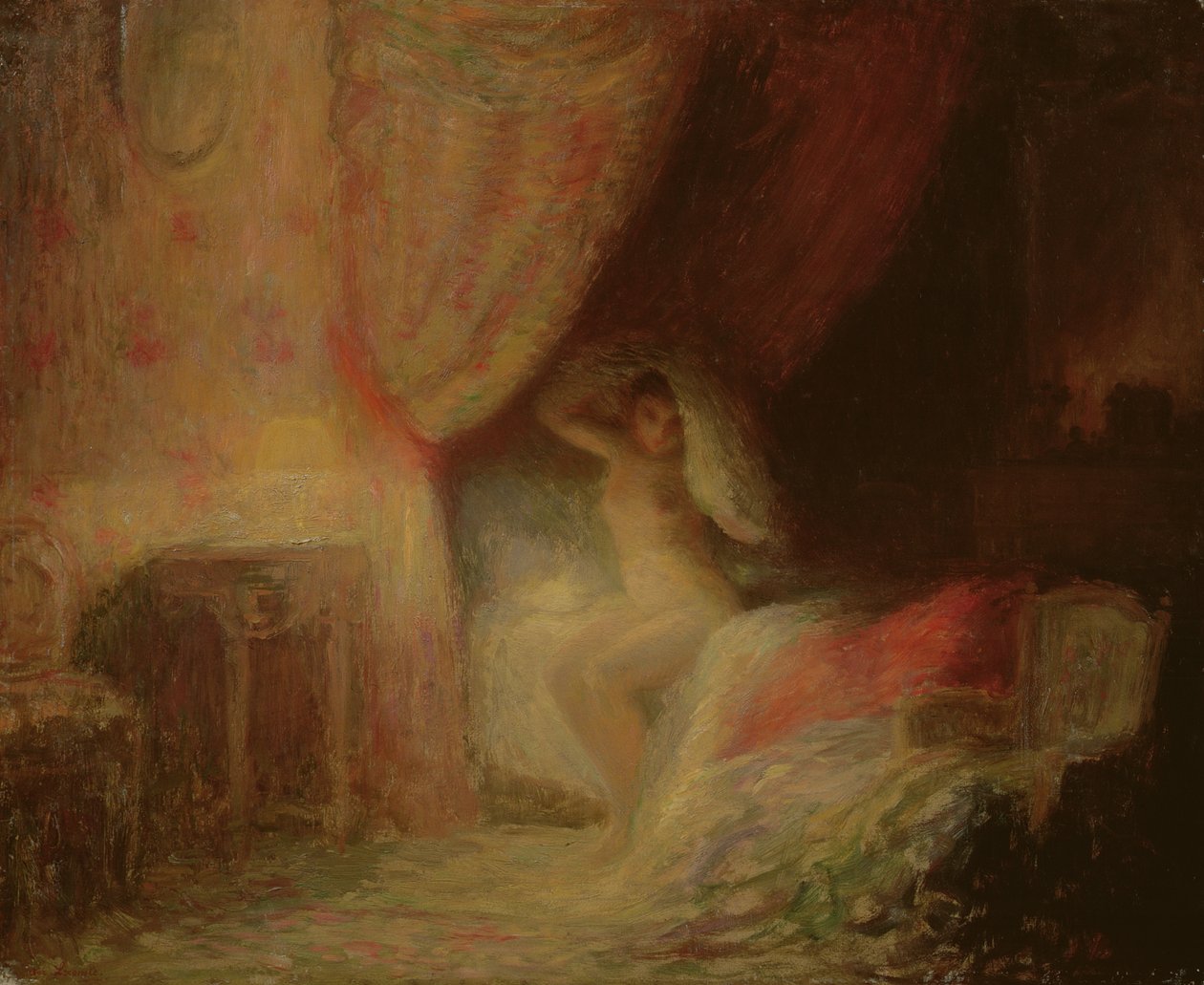 Işıkla yıkanmış yatak odası sahnesi (karttaki yağ) by Victor Lecomte