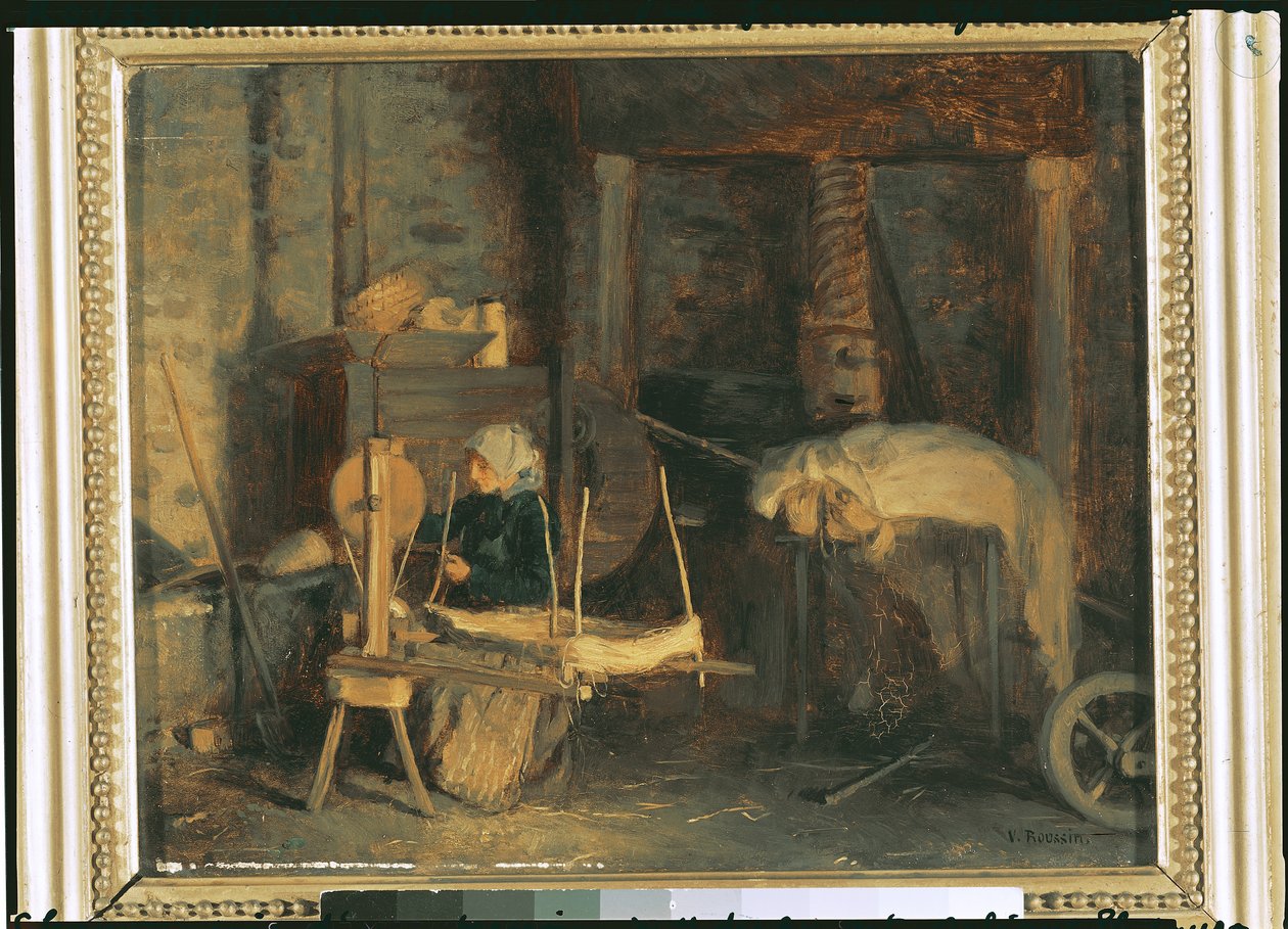 Bir Presin Yanında Kenevir Saran Yaşlı Bir Kadın by Victor Marie Roussin