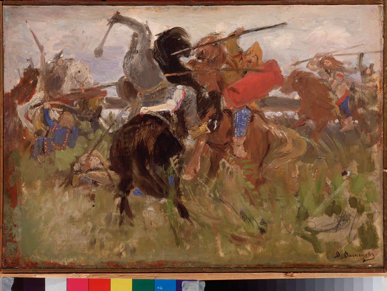 İskitler ve Slavlar arasındaki savaş, zırhlı atlıların çatışması by Victor Mikhailovich Vasnetsov
