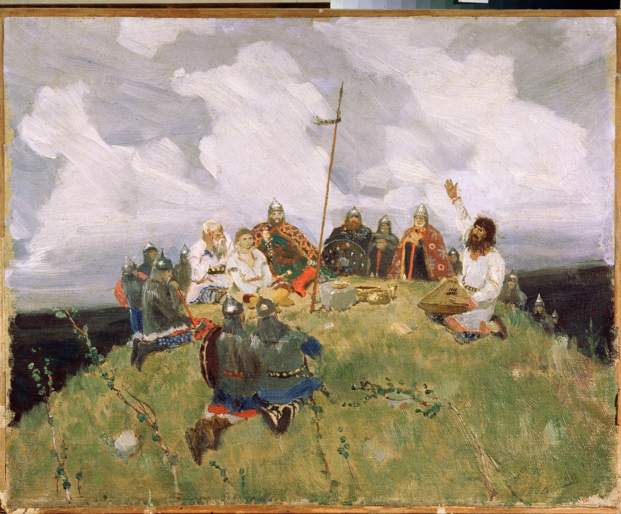 11. yüzyılda boyan gusli (gusli, housli, husli) çalıyor (Boyan gusli çalıyor) - Viktor Mikhaylovich Vasnetsov (1848-1926), karton üzerine yağlı boya by Victor Mikhailovich Vasnetsov