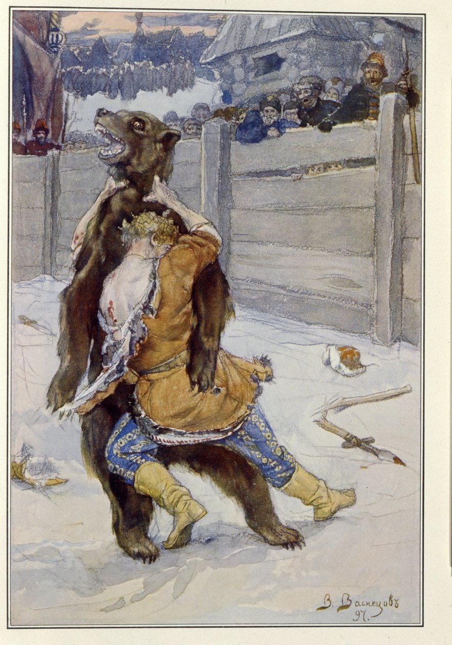 Rusya Çarı I. Feodor I Ivanovich (veya Theodore I Ionovich) zamanında ayı dövüşü by Victor Mikhailovich Vasnetsov