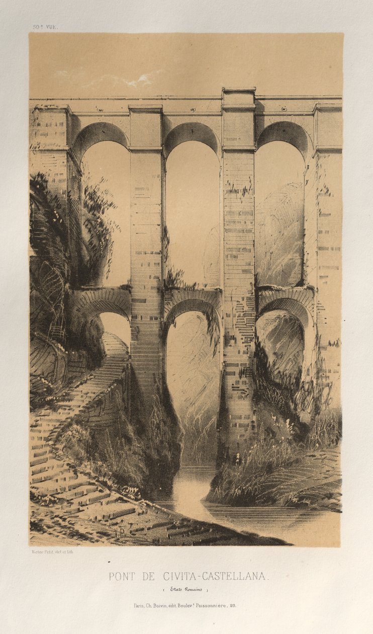 15. Yüzyılın Pitoresk Mimarisi veya Anıtları. ve XVI. Yüzyıllar: XV ve XVI Yüzyılların Fransa Kaleleri: Pl. 50, Pont De Civita-Castellana (Roma Devletleri) by Victor Petit