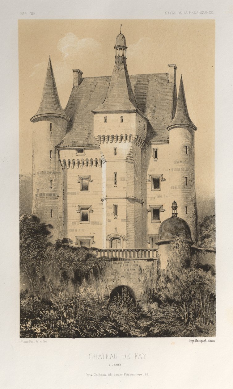 15. Yüzyılın Pitoresk Mimarisi veya Anıtları. ve XVI. Yüzyıllar: XV ve XVI Yüzyılların Fransa Kaleleri: Pl. 52, Château De Fay (Maine) by Victor Petit