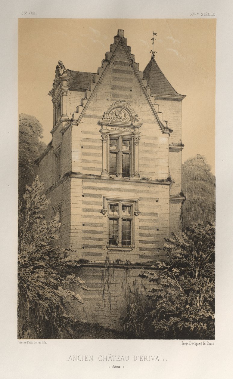 15. Yüzyılın Pitoresk Mimarisi veya Anıtları. ve XVI. Yüzyıllar: XV ve XVI Yüzyılların Fransa Kaleleri: Pl. 55, Eski Érival Kalesi (Aisne) by Victor Petit