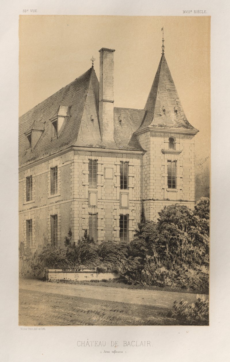 15. Yüzyılın Pitoresk Mimarisi veya Anıtları. ve XVI. Yüzyıllar: XV ve XVI Yüzyılların Fransa Şatosu: Pl. 59, Château De Baclair (Aşağı Seine) by Victor Petit