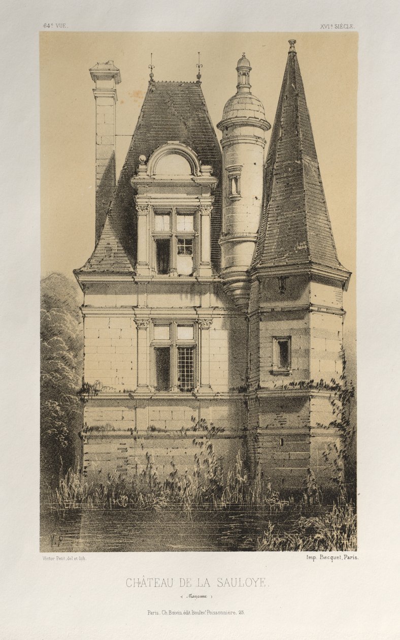 15. Yüzyılın Pitoresk Mimarisi veya Anıtları. ve XVI. Yüzyıllar: XV ve XVI Yüzyılların Fransa Kaleleri: Pl. 64, Château De La Sauloye (Mayenne) by Victor Petit