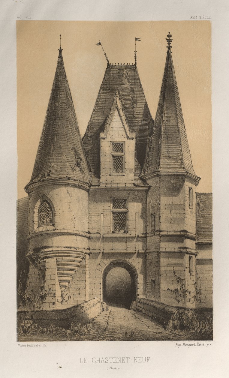 15. Yüzyılın Pitoresk Mimarisi veya Anıtları. ve XVI. Yüzyıllar: XV ve XVI Yüzyılların Fransa Kaleleri: Pl. 65, Le ChasteLet-Neuf (Corrèze) by Victor Petit