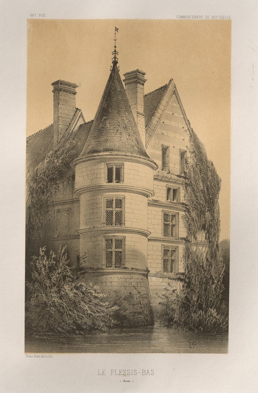 15. Yüzyılın Pitoresk Mimarisi veya Anıtları. ve XVI. Yüzyıllar: XV ve XVI Yüzyılların Fransa Kaleleri: Pl. 68, Le Plessis-Bas (Aisne) by Victor Petit
