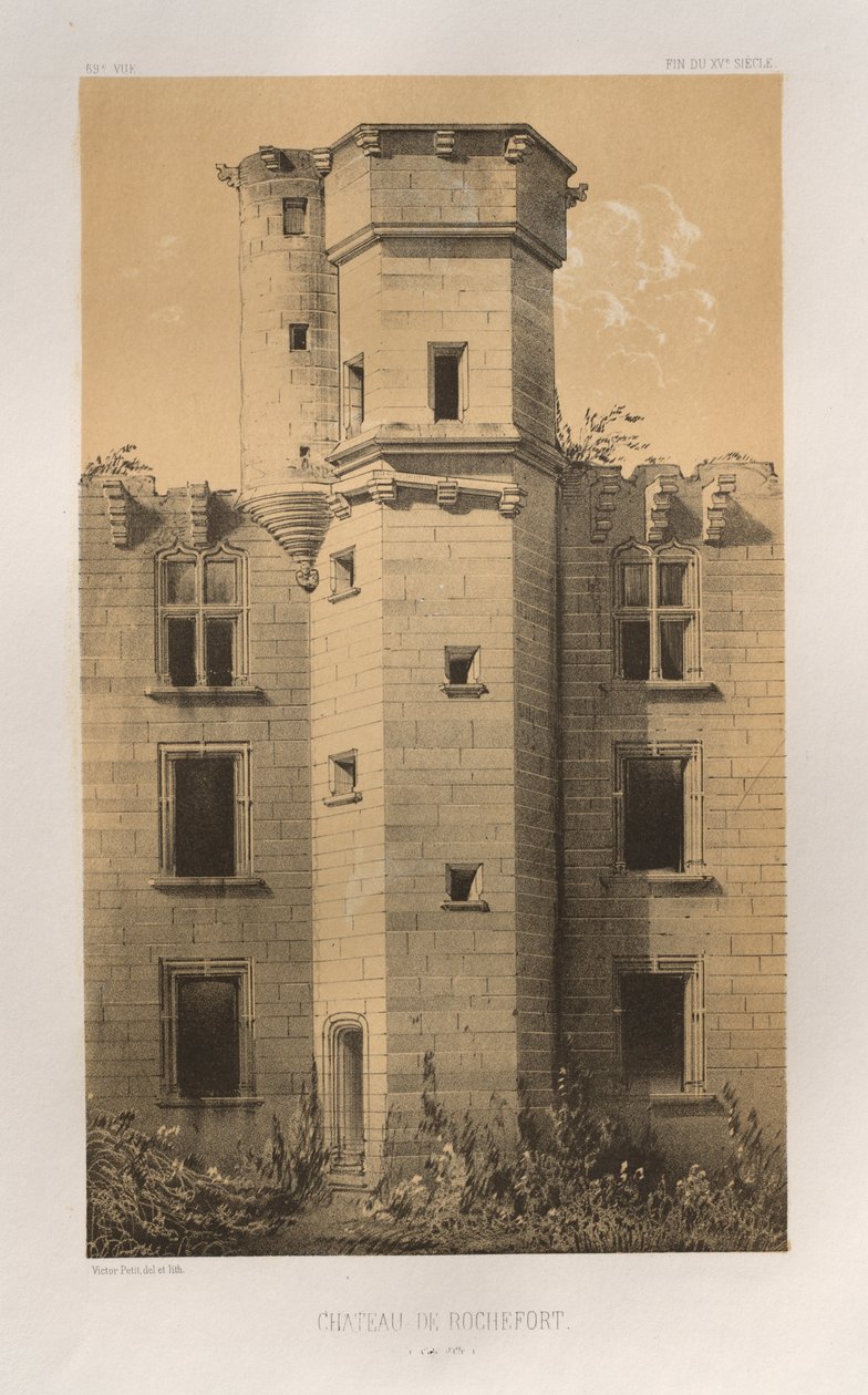 15. Yüzyılın Pitoresk Mimarisi veya Anıtları. ve XVI. Yüzyıllar: XV ve XVI Yüzyılların Fransa Kaleleri: Pl. 69, Château de Rochefort (Côte d'Or) by Victor Petit