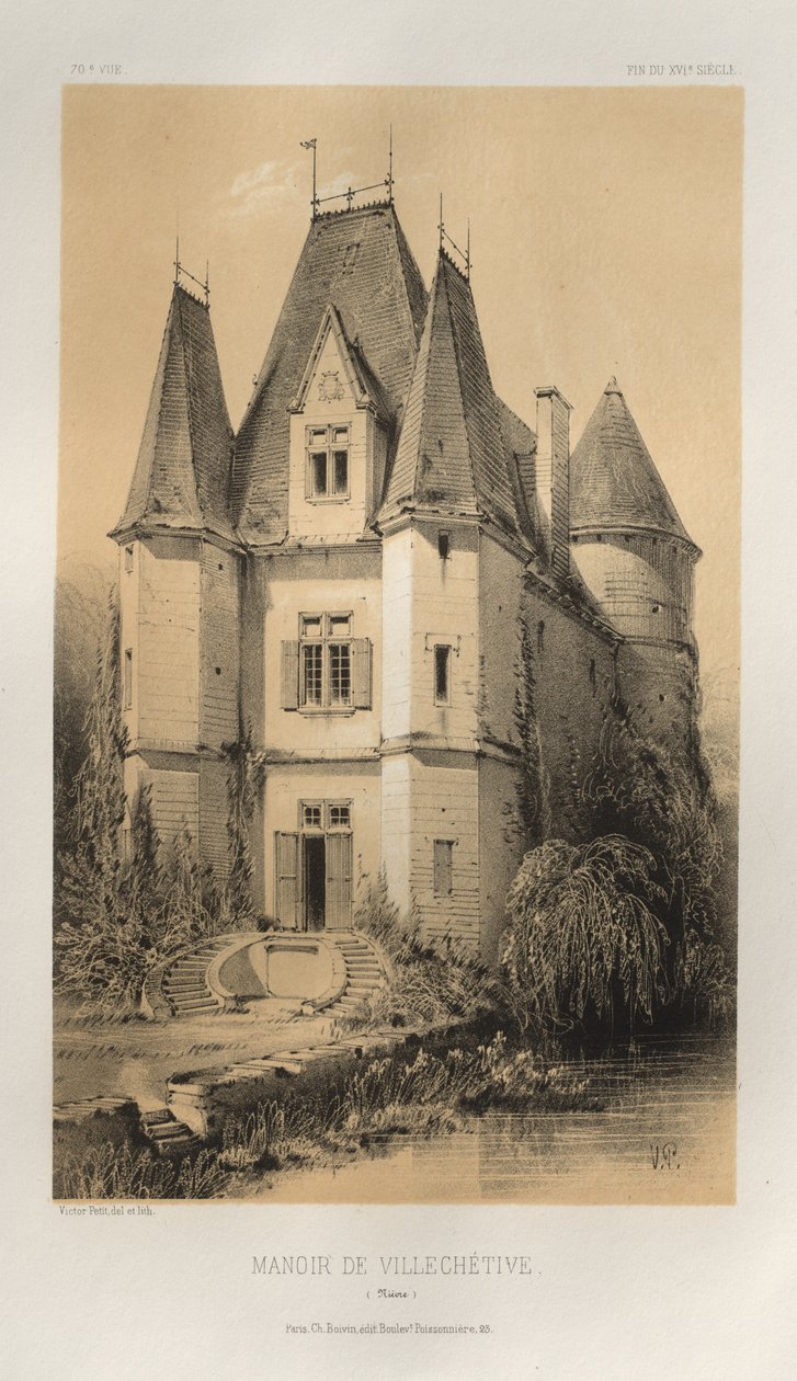 15. Yüzyılın Pitoresk Mimarisi veya Anıtları. ve XVI. Yüzyıllar: XV ve XVI Yüzyılların Fransa Şatosu: Levha 70, Manoir De Villechétive (Nièvre) by Victor Petit