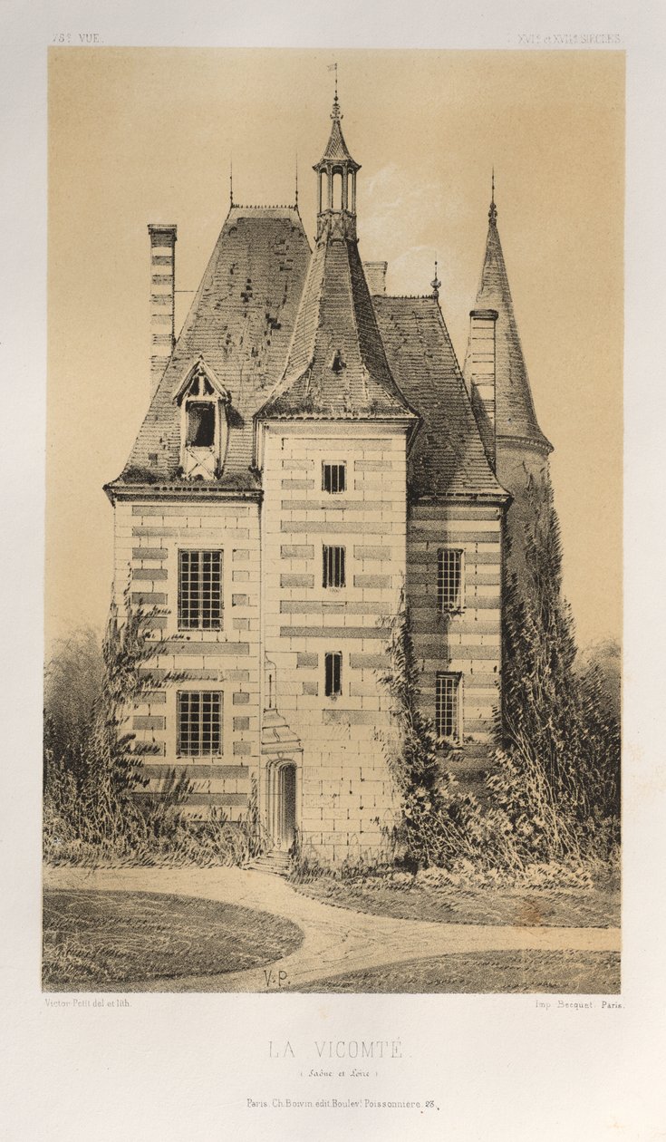 15. Yüzyılın Pitoresk Mimarisi veya Anıtları. ve XVI. Yüzyıllar: XV ve XVI Yüzyılların Fransa Kaleleri: Pl. 75, La Vicomté (Saône et Loire) by Victor Petit