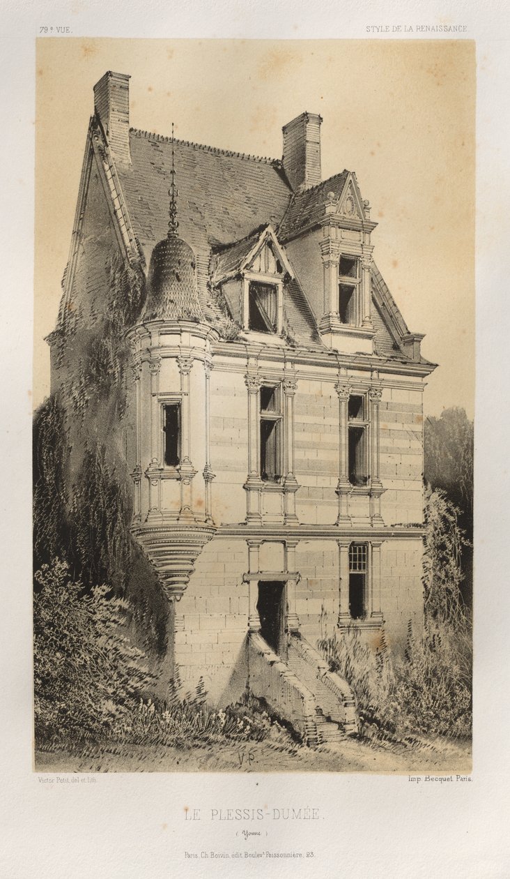 15. Yüzyılın Pitoresk Mimarisi veya Anıtları. ve XVI. Yüzyıllar: XV ve XVI Yüzyılların Fransa Şatosu: Pl. 79, Le Plessis-Dumée (Yonne) by Victor Petit