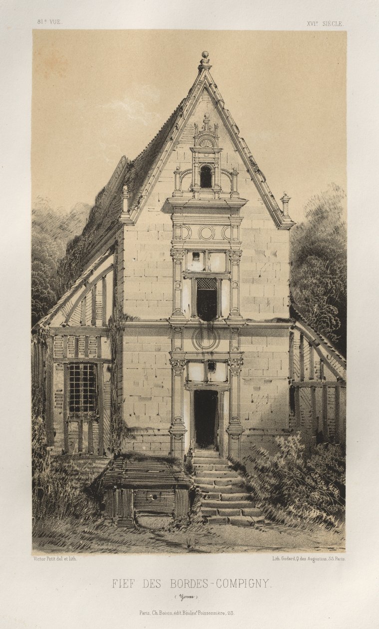 15. Yüzyılın Pitoresk Mimarisi veya Anıtları. ve XVI. Yüzyıllar: XV ve XVI Yüzyılların Fransa Kaleleri: Pl. 81, FIEf Des Bordes-Compigny (Yonne) by Victor Petit