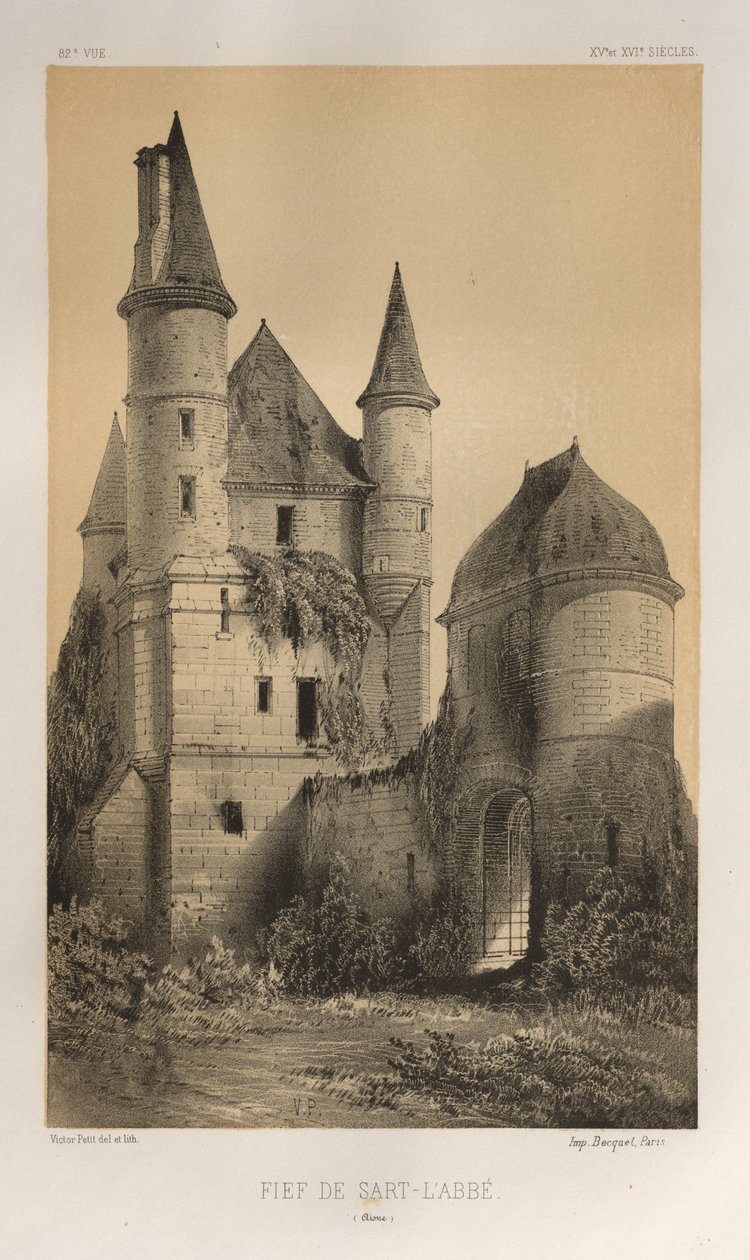 15. Yüzyılın Pitoresk Mimarisi veya Anıtları. ve XVI. Yüzyıllar: XV ve XVI Yüzyılların Fransa Kaleleri: Pl. 82, Sart-l'Abbé Fief (Aisne) by Victor Petit