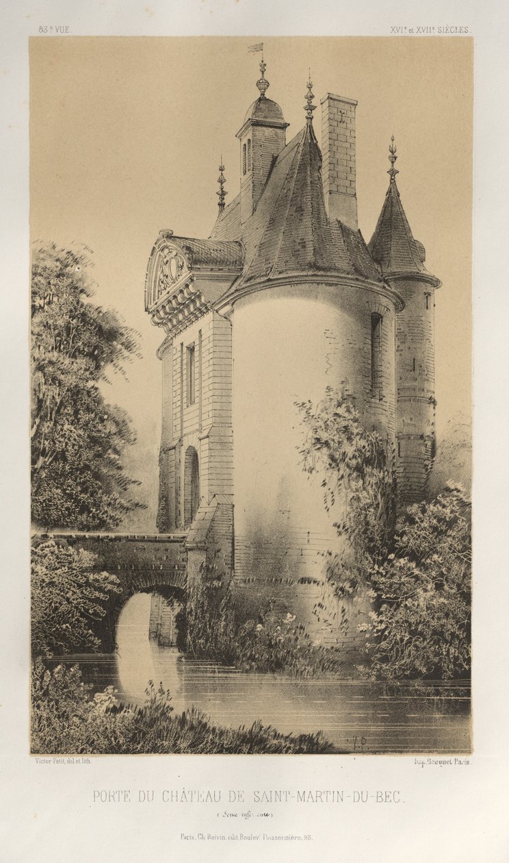 15. Yüzyılın Pitoresk Mimarisi veya Anıtları. ve XVI. Yüzyıllar: XV ve XVI Yüzyılların Fransa Kaleleri: Pl. 83, Saint-Martin-Du-Bec Kalesi Kapısı (Seine Infèrieure) by Victor Petit