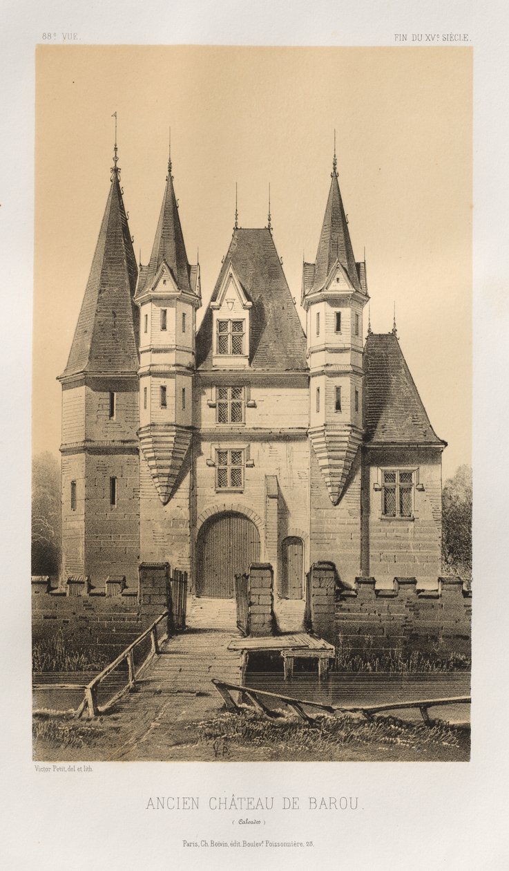 15. Yüzyılın Pitoresk Mimarisi veya Anıtları. ve XVI. Yüzyıllar: XV ve XVI Yüzyılların Fransa Kaleleri: Levha 88, Eski Barou Kalesi (Calvados) by Victor Petit