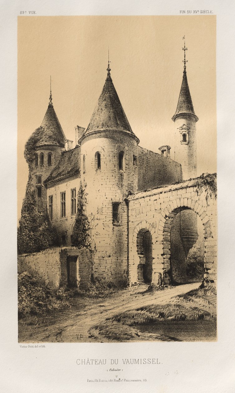 15. Yüzyılın Pitoresk Mimarisi veya Anıtları. ve XVI. Yüzyıllar: XV ve XVI Yüzyılların Fransa Kaleleri: Pl. 89, Château du Vaumissel (Calvados) by Victor Petit
