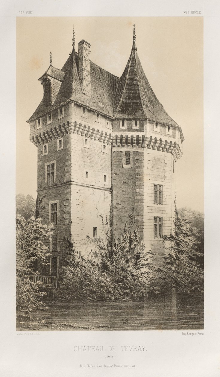 15. Yüzyılın Pitoresk Mimarisi veya Anıtları. ve XVI. Yüzyıllar: XV ve XVI Yüzyılların Fransa Kaleleri: Pl. 91, Château de Tévray (Eure) by Victor Petit