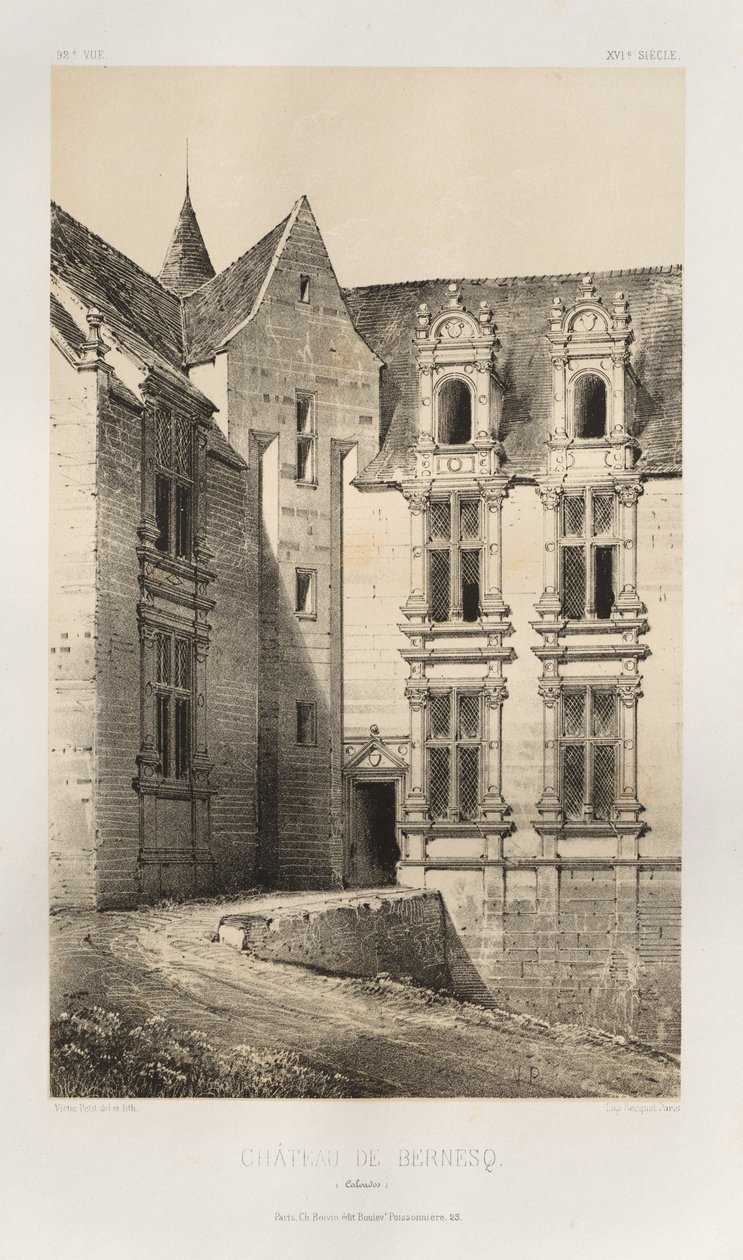 15. Yüzyılın Pitoresk Mimarisi veya Anıtları. ve XVI. Yüzyıllar: XV ve XVI Yüzyılların Fransa Kaleleri: Pl. 92, Château de Bernesq (Calvados) by Victor Petit