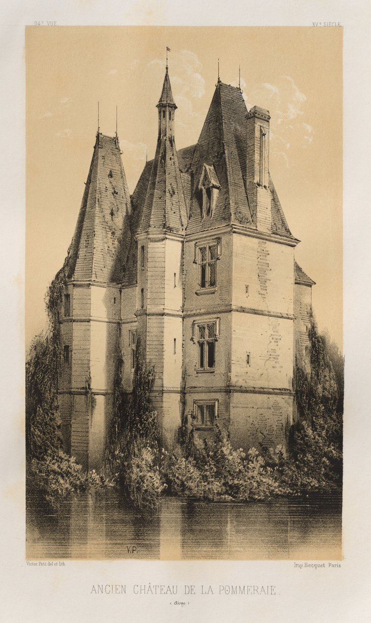 15. Yüzyılın Pitoresk Mimarisi veya Anıtları. ve XVI. Yüzyıllar: XV ve XVI Yüzyılların Fransa Kaleleri: Pl. 94, Eski Château de la Pommeraie (Aisne) by Victor Petit