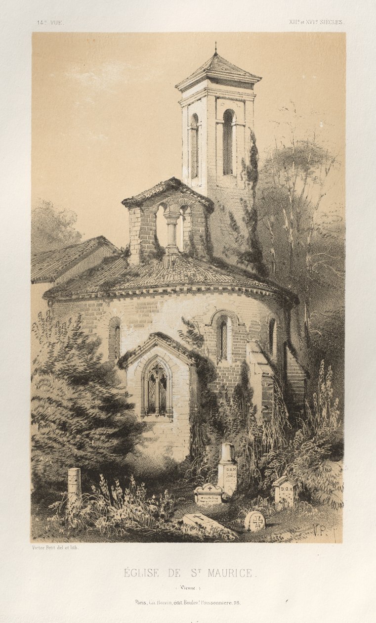 15. Yüzyılın Pitoresk Mimarisi veya Anıtları. ve XVI. Yüzyıllar: XV ve XVI Yüzyılların Chateaux De France: Pl.14, St. Maurice Kilisesi (Viyana) by Victor Petit