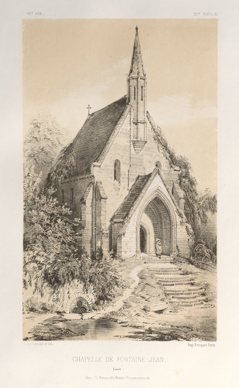 15. Yüzyılın Pitoresk Mimarisi veya Anıtları. ve XVI. Yüzyıllar: XV ve XVI Yüzyılların Chateaux De France: Pl.22, Fontaine-Jean Şapeli (Loiret) by Victor Petit