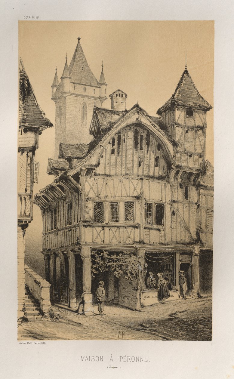 15. Yüzyılın Pitoresk Mimarisi veya Anıtları. ve XVI. Yüzyıllar: XV ve XVI Yüzyılların Chateaux De France: Lev. 27, House A Peronne (Somme) by Victor Petit
