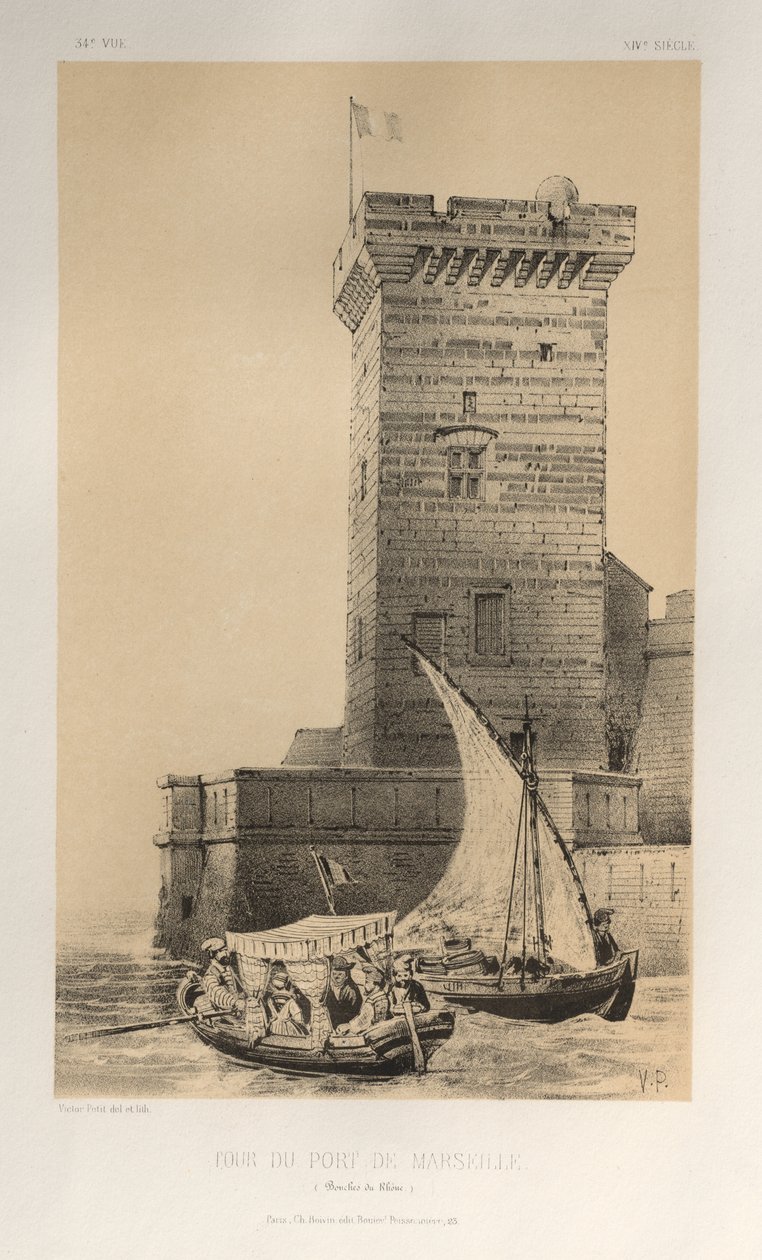 15. Yüzyılın Pitoresk Mimarisi veya Anıtları. ve XVI. Yüzyıllar: XV ve XVI Yüzyılların Fransa Kaleleri: Levha 34, Marsilya Limanı Kulesi (Bouches Du Rhône) by Victor Petit