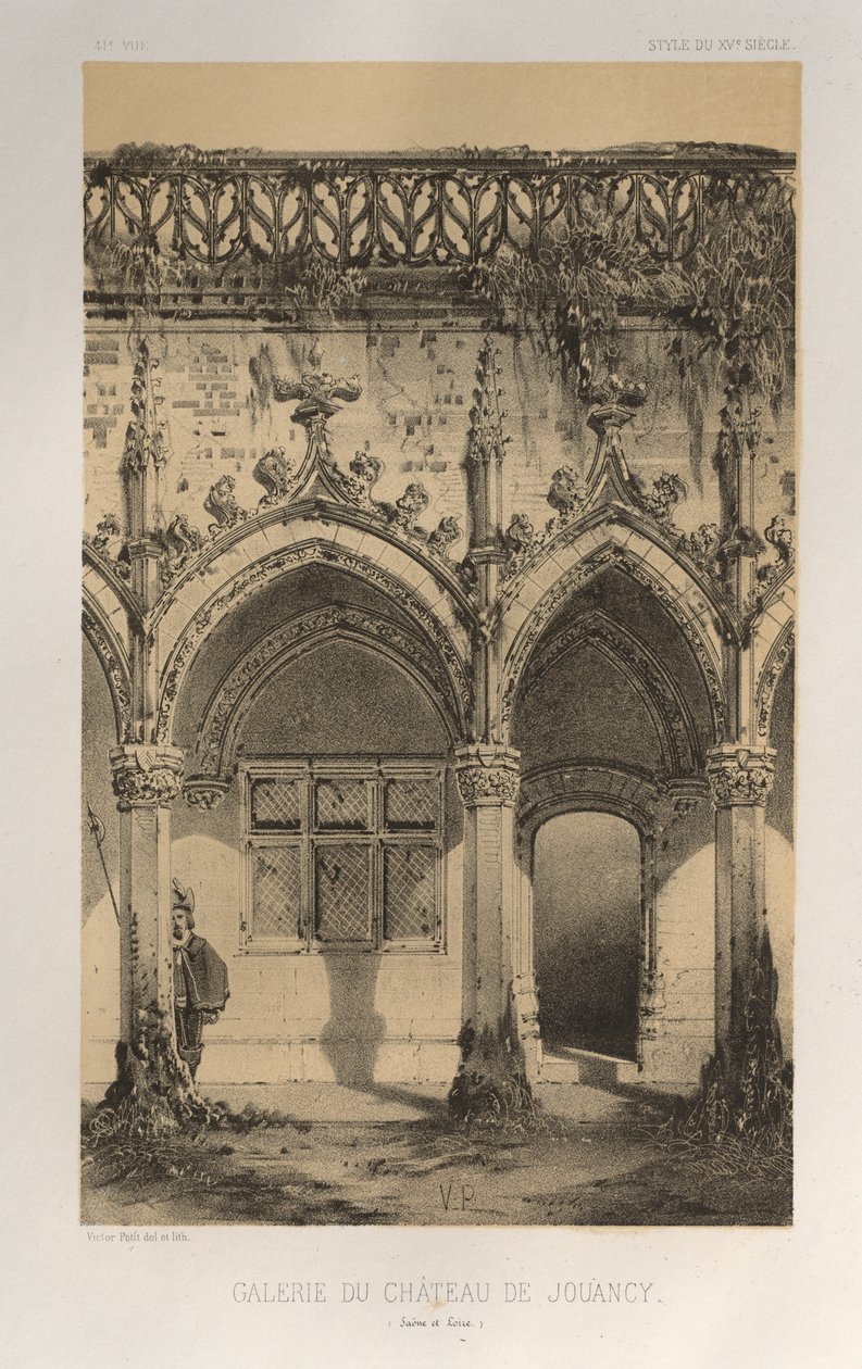 15. Yüzyılın Pitoresk Mimarisi veya Anıtları. ve XVI. Yüzyıllar: XV ve XVI Yüzyılların Chateaux De France: Levha 41, Château De Jouancy Galerisi (Saone et Loire) by Victor Petit