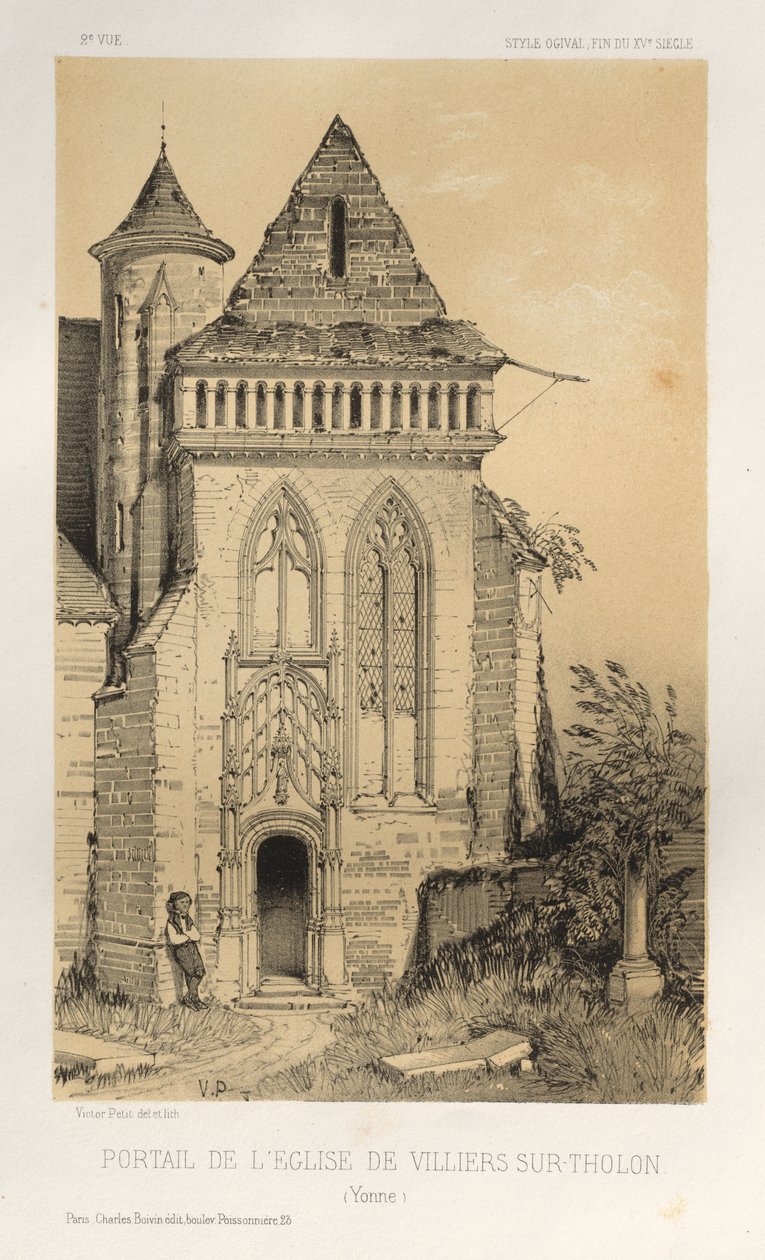 15. Yüzyılın Pitoresk Mimarisi veya Anıtları. ve XVI. Yüzyıllar: XV ve XVI Yüzyılların Chateaux De France: Pl.2, Villiers Sur-Tholon Kilisesi Portalı (Yonne) by Victor Petit