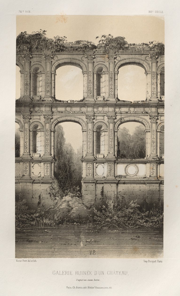 ...lütfen. 74, Eski bir çizimden bir Kalenin Yıkılmış Galerisi, 1860. by Victor Petit