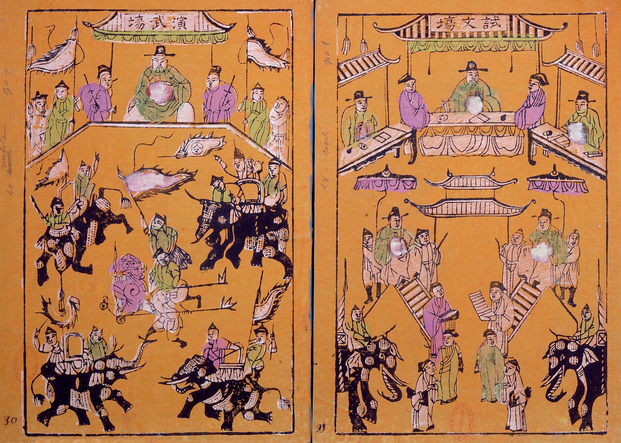 Askerler için sınavlar (solda) ve edebiyatçılar için sınavlar (sağda) by Vietnamese School