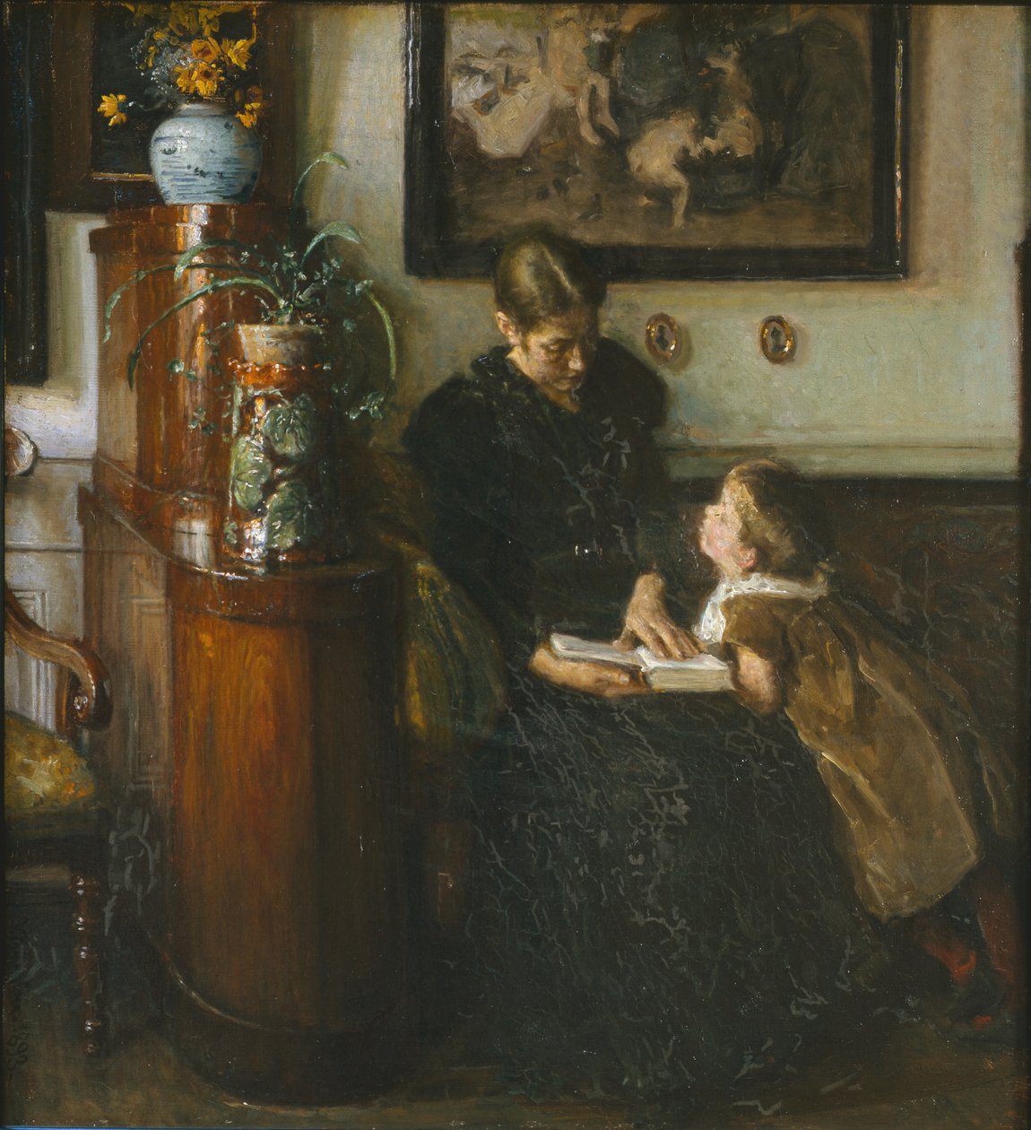 Anne okumalı. Sanatçının eşi ve çocukları by Viggo Johansen