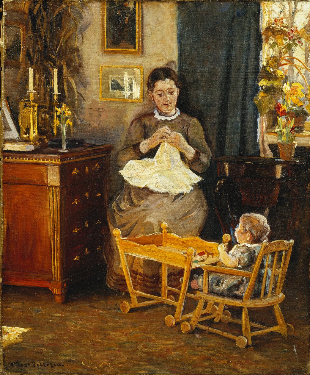 Anne ve Çocuklu Bir İç Mekan by Viggo Pedersen