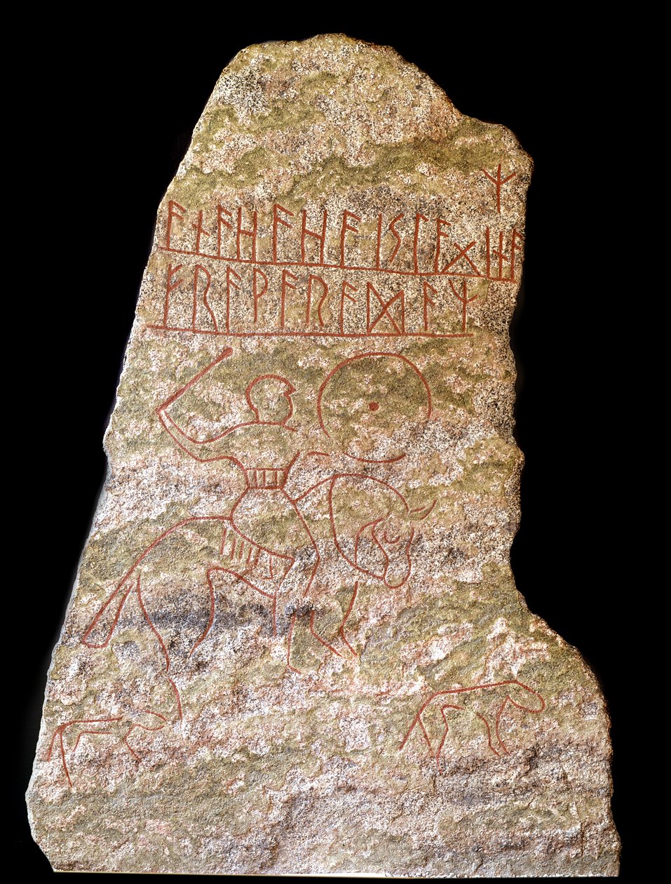 Köpekli bir Viking atlısını temsil eden runik yazıtlı bir stel (taş) by Viking Viking