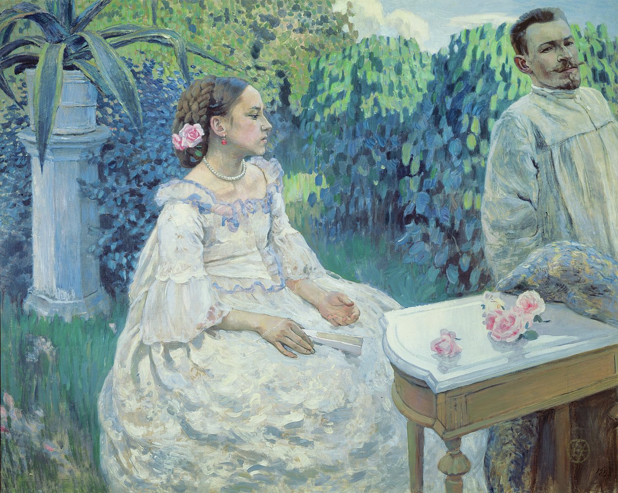 Sanatçının Kızkardeşi ile Otoportresi Elena Borisova-Musatova, 1898 by Viktor Elpidiforovich Borisov Musatov