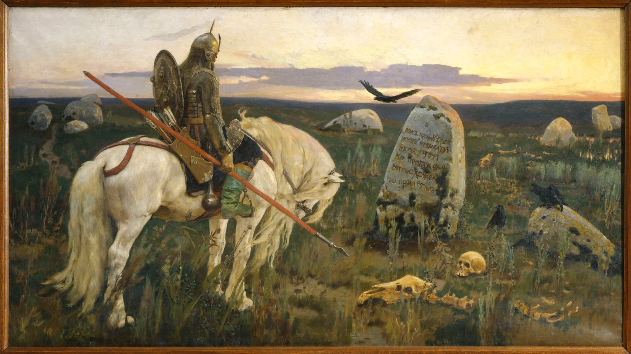 nEnglish: Vityaz at the CrossroadsnFrancais: Le Chevalier a la Croisee des Cheminsn by Viktor Mikhaylovich Vasnetsov