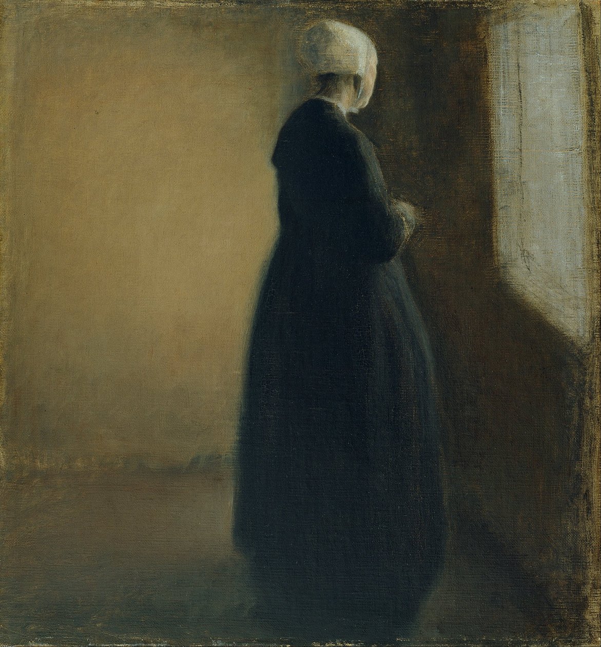 Pencerenin yanında duran yaşlı bir kadın by Vilhelm Hammershøi
