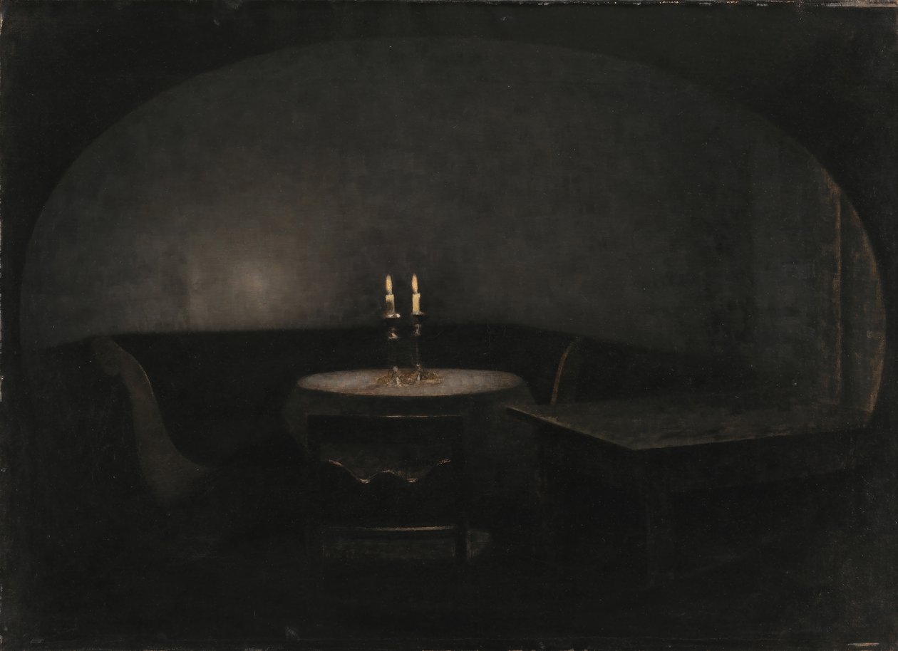 İç mekan. Yapay Işık İç. Yapay ışık, 1909. by Vilhelm Hammershøi