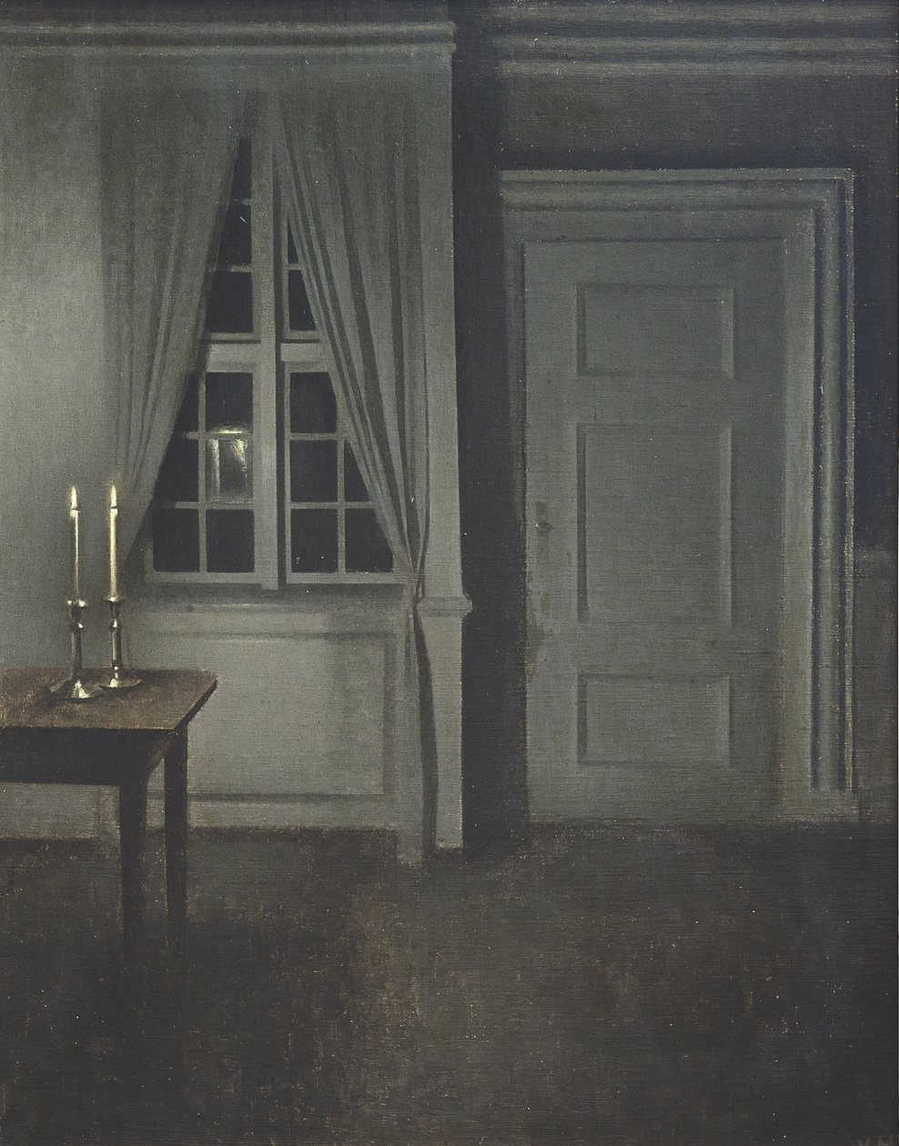 İki Mumlu İç Mekan by Vilhelm Hammershøi