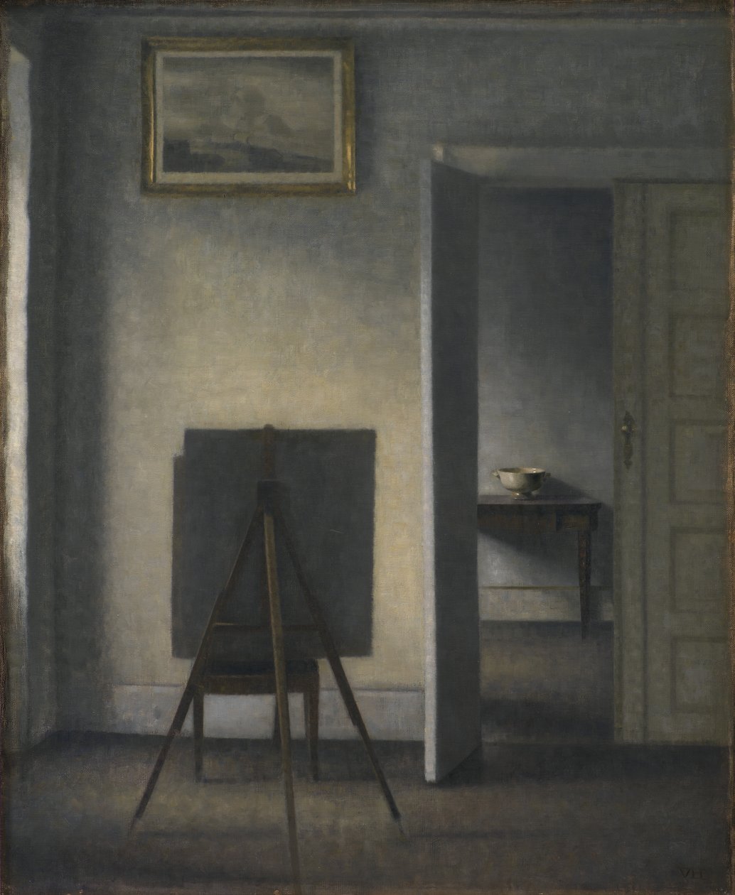 Sanatçının Şövale ile İç Mekan by Vilhelm Hammershøi